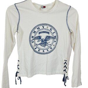 Tommy Girl Jeans Women's White Blue Top Shirt M Y2K Corset Punk Skater Rocker